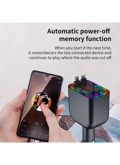 Y4 Car Charger Super Fast Charging Bluetooth-Compatible MP3 Player with Retractable Type C + iP Cable