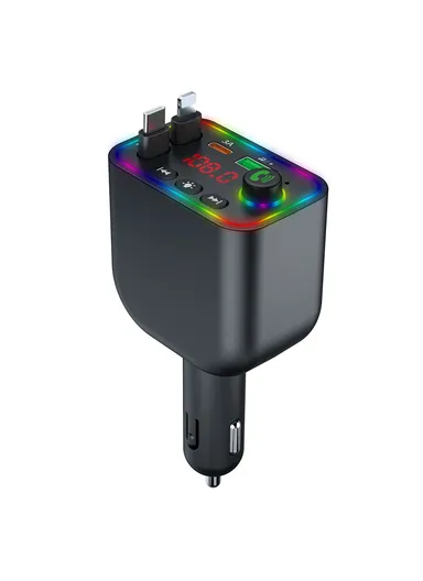 Y4 Car Charger Super Fast Charging Bluetooth-Compatible MP3 Player with Retractable Type C + iP Cable