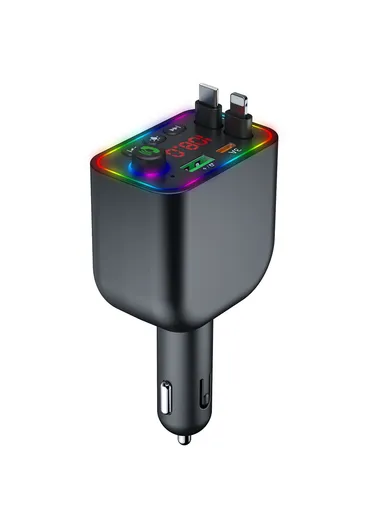 Y4 Car Charger Super Fast Charging Bluetooth-Compatible MP3 Player with Retractable Type C + iP Cable
