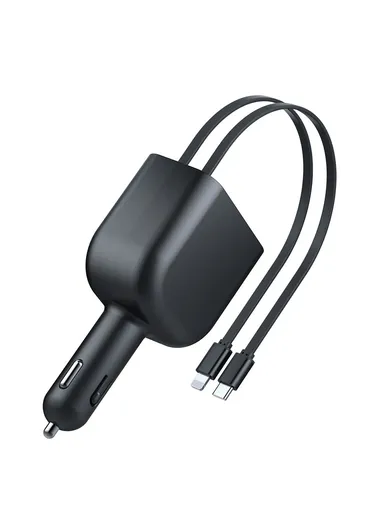 Y4 Car Charger Super Fast Charging Bluetooth-Compatible MP3 Player with Retractable Type C + iP Cable
