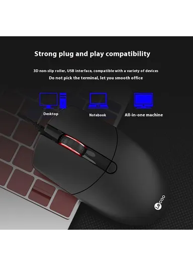 USB Wired Mouse Notebook Desktop, Plug &amp; Play 3 Buttons 1000 DPI Mouse MS103
