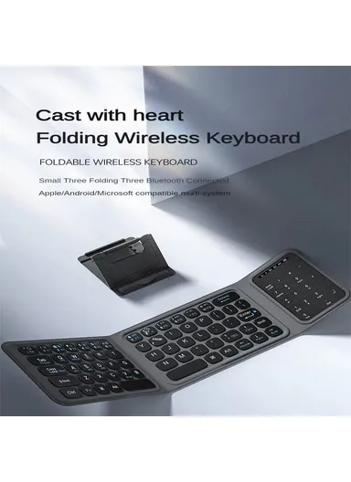 Mini Bluetooth Keyboard, Ultra Thin Portable Wireless Tri-Fold Keypad with Touchpad BK19