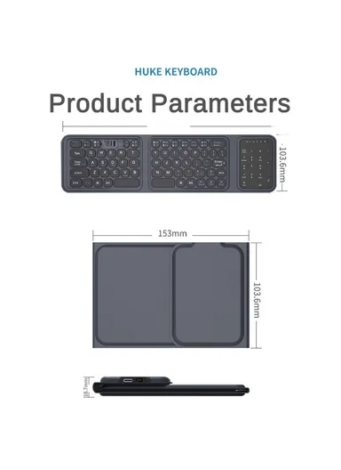 Mini Bluetooth Keyboard, Ultra Thin Portable Wireless Tri-Fold Keypad with Touchpad BK19