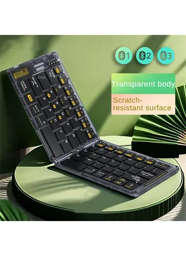 Portable Bluetooth Keyboard, Transparent Design Two-Fold Keypad Android, Windows, iOS Compatible F69