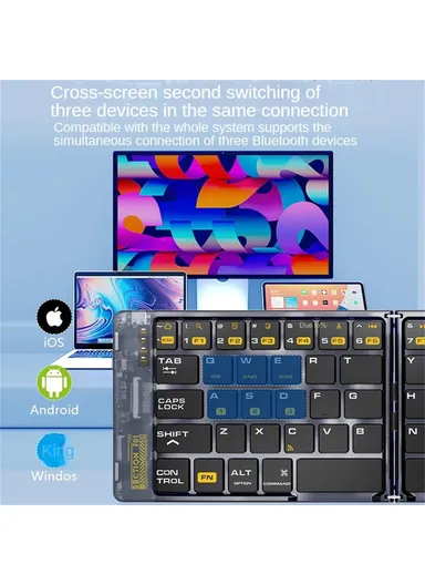 Portable Bluetooth Keyboard, Transparent Design Two-Fold Keypad Android, Windows, iOS Compatible F69