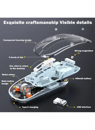 Transparent Bluetooth-compatible / 2.4G Rechargeable Wireless Gaming Mouse RGB Light Computer Laptop Mice M133 - Pink