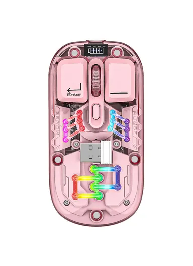 Rechargeable Computer Mouse Wireless Dual-Mode Mouse for Gaming Office Work - Pink