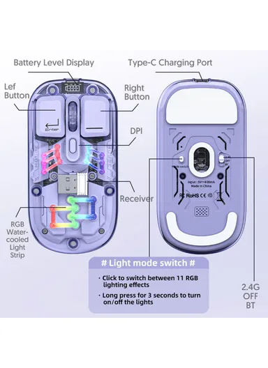 Rechargeable Computer Mouse Wireless Dual-Mode Mouse for Gaming Office Work - Yellow