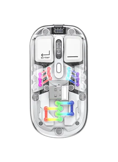 Rechargeable Computer Mouse Wireless Dual-Mode Mouse for Gaming Office Work - White