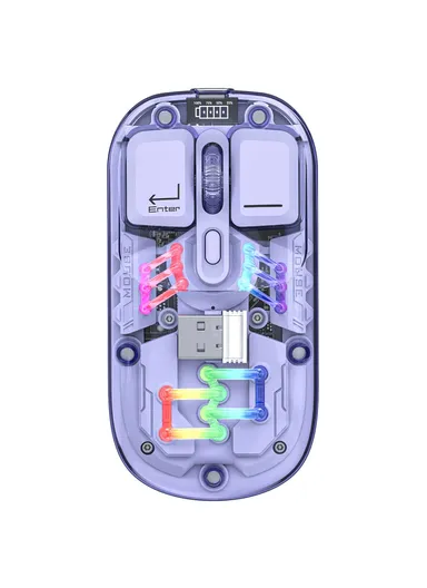 Rechargeable Computer Mouse Wireless Dual-Mode Mouse for Gaming Office Work - Purple