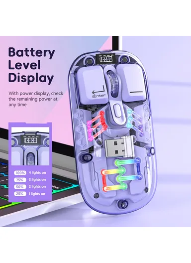 Rechargeable Computer Mouse Wireless Dual-Mode Mouse for Gaming Office Work - Purple