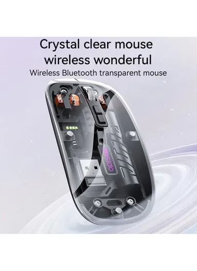 Transparent Mouse 800 / 1200 / 1600 DPI 2.4G + Bluetooth-Compatible Rechargeable Dual Mode Wireless Mice KB29 - White