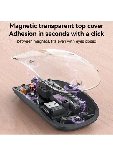 Transparent Mouse 800 / 1200 / 1600 DPI 2.4G + Bluetooth-Compatible Rechargeable Dual Mode Wireless Mice KB29 - White