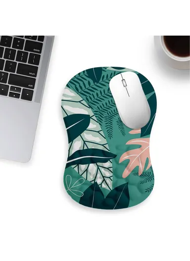 30x20x2.5cm Office Gaming Mouse Pad with Wrist Rest Memory Foam Relieve Fatigue Mouse Mat - Green Leaf