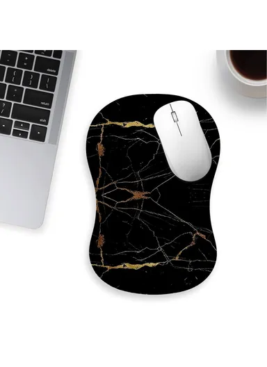30x20x2.5cm Office Gaming Mouse Pad with Wrist Rest Memory Foam Relieve Fatigue Mouse Mat - Golden Cracks