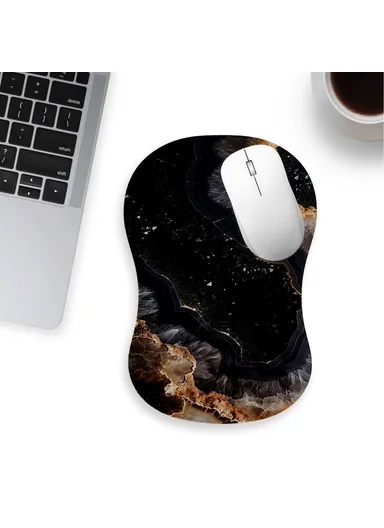 30x20x2.5cm Office Gaming Mouse Pad with Wrist Rest Memory Foam Relieve Fatigue Mouse Mat - Black Marble