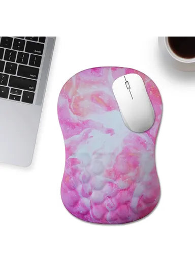 30x20x2.5cm Office Gaming Mouse Pad with Wrist Rest Memory Foam Relieve Fatigue Mouse Mat - Pink Marble