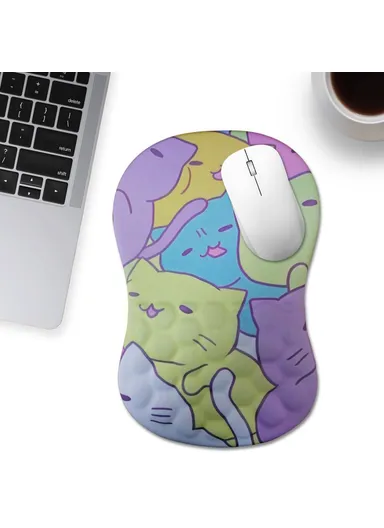 30x20x2.5cm Office Gaming Mouse Pad with Wrist Rest Memory Foam Relieve Fatigue Mouse Mat - Cat