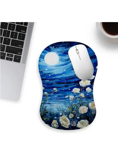 30x20x2.5cm Office Gaming Mouse Pad with Wrist Rest Memory Foam Relieve Fatigue Mouse Mat - Moon