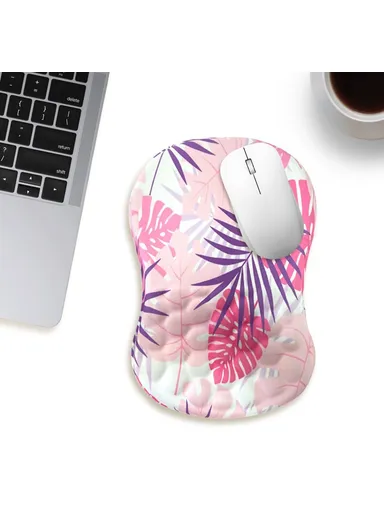 30x20x2.5cm Office Gaming Mouse Pad with Wrist Rest Memory Foam Relieve Fatigue Mouse Mat - Pink Leaf
