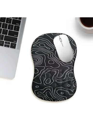 30x20x2.5cm Office Gaming Mouse Pad with Wrist Rest Memory Foam Relieve Fatigue Mouse Mat - Topographic Map