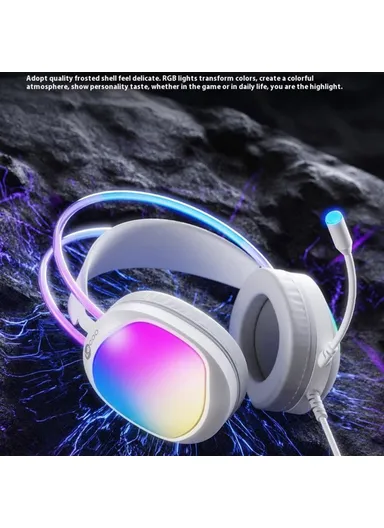 Wired Gaming Headset LED Light USB 7.1 Surround Sound, Desktop PC Headphone with Microphone HT410 - Black