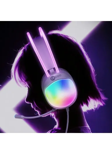 Wired Gaming Headset LED Light USB 7.1 Surround Sound, Desktop PC Headphone with Microphone HT410 - Black