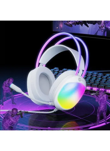 Wired Gaming Headset LED Light USB 7.1 Surround Sound, Desktop PC Headphone with Microphone HT410 - Black