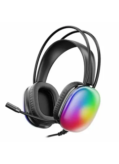 Wired Gaming Headset LED Light USB 7.1 Surround Sound, Over-Ear Headphone with Microphone HT409 - Black