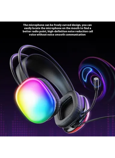 Wired Gaming Headset LED Light USB 7.1 Surround Sound, Over-Ear Headphone with Microphone HT409 - Black