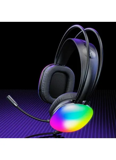 Wired Gaming Headset LED Light USB 7.1 Surround Sound, Over-Ear Headphone with Microphone HT409 - Black