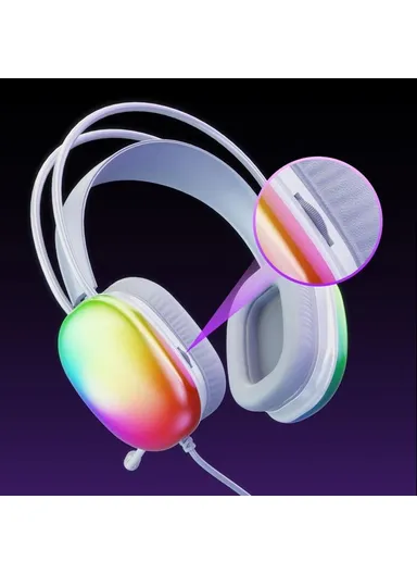 Wired Gaming Headset LED Light USB 7.1 Surround Sound, Over-Ear Headphone with Microphone HT409 - Black