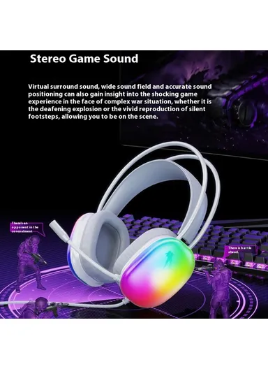 Wired Gaming Headset LED Light USB 7.1 Surround Sound, Over-Ear Headphone with Microphone HT409 - Black