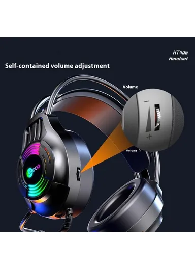 LED Light Over-Ear Headphone Wired Gaming Headset with Microphone HT406 - USB7.1 Interface