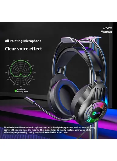 LED Light Over-Ear Headphone Wired Gaming Headset with Microphone HT406 - USB7.1 Interface