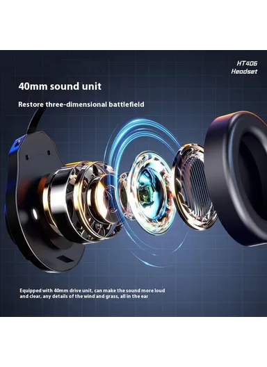 LED Light Over-Ear Headphone Wired Gaming Headset with Microphone HT406 - USB7.1 Interface