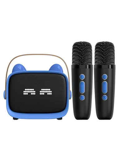 Children Karaoke Speaker with Dual Microphone Multi Light Modes Bluetooth-Compatible Audio System T99 - Black &amp; Blue