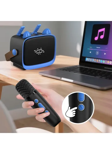 Children Karaoke Speaker with Dual Microphone Multi Light Modes Bluetooth-Compatible Audio System T99 - Black &amp; Blue