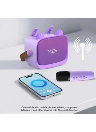 Children Karaoke Speaker with Dual Microphone Multi Light Modes Bluetooth-Compatible Audio System T99 - Black &amp; Blue