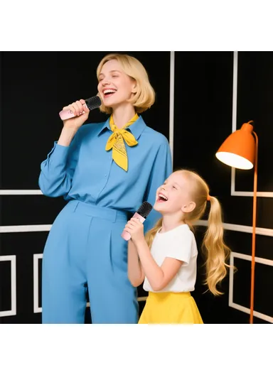 Children Karaoke Speaker with Dual Microphone Multi Light Modes Bluetooth-Compatible Audio System T99 - Black &amp; Blue