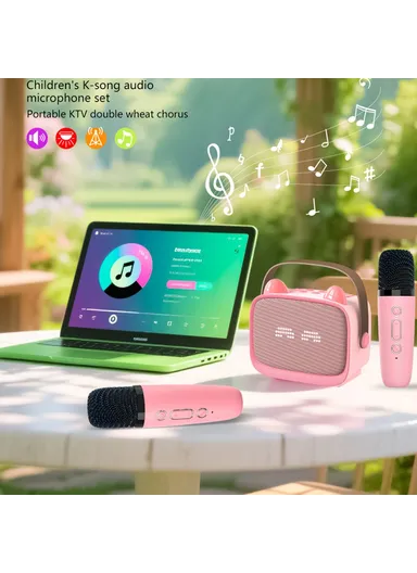 Children Karaoke Speaker with Dual Microphone Multi Light Modes Bluetooth-Compatible Audio System T99 - Black &amp; Blue