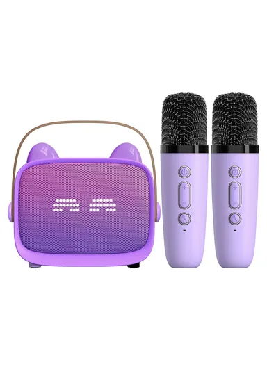 Children Karaoke Speaker with Dual Microphone Multi Light Modes Bluetooth-Compatible Audio System T99 - Purple