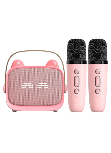 Children Karaoke Speaker with Dual Microphone Multi Light Modes Bluetooth-Compatible Audio System T99 - Pink