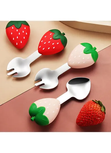 Cartoon Strawberry Baby Weaning Supplies Feeding Set Silicone Divided Plate Set (BPA-Free, NO FDA Certification) - Pink
