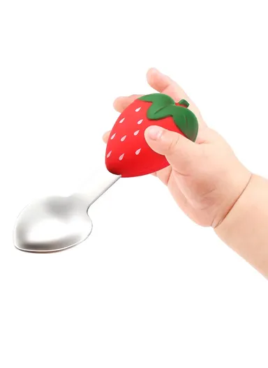 Cartoon Strawberry Baby Weaning Supplies Feeding Set Silicone Divided Plate Set (BPA-Free, NO FDA Certification) - Pink