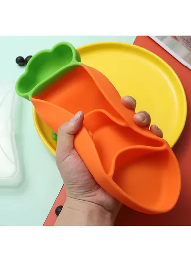 Cute Silicone Toddler Plate Bib Baby Stainless Steel Spoon and Fork Set (without FDA Certification, BPA Free)