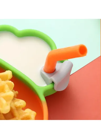 Cute Silicone Toddler Plate Bib Baby Stainless Steel Spoon and Fork Set (without FDA Certification, BPA Free)