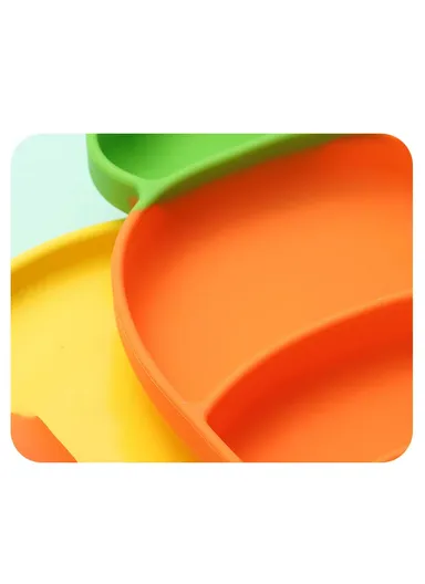 Cute Silicone Toddler Plate Bib Baby Stainless Steel Spoon and Fork Set (without FDA Certification, BPA Free)