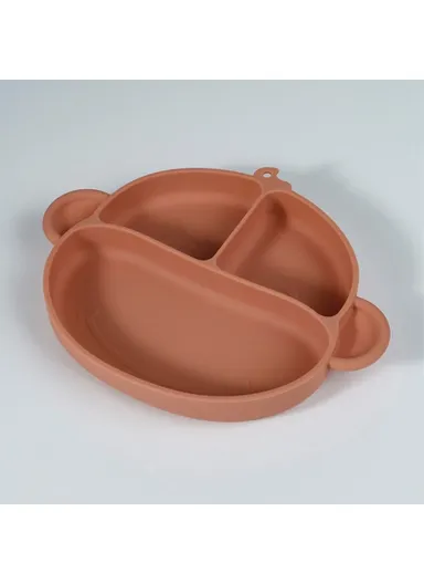 Silicone Baby Dishes Children Kids Feeding Bowl Plate with Suction Back (BPA-Free, without FDA Certificate) - Brown