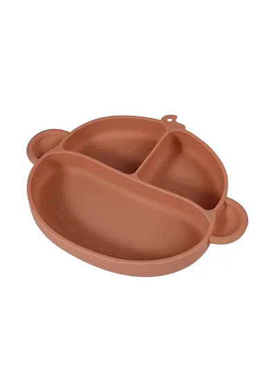 Silicone Baby Dishes Children Kids Feeding Bowl Plate with Suction Back (BPA-Free, without FDA Certificate) - Brown